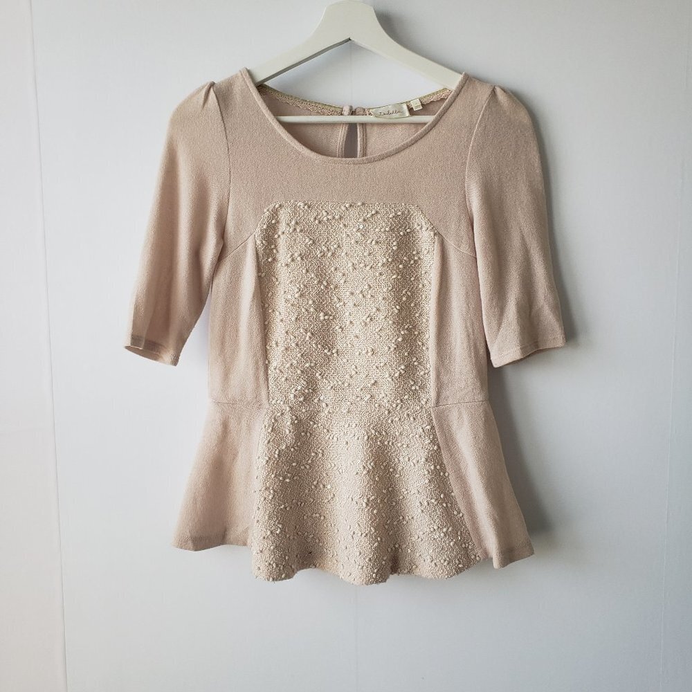 Anthropologie‎ Diletta cream peplum 3/4 sleeve sweater size S